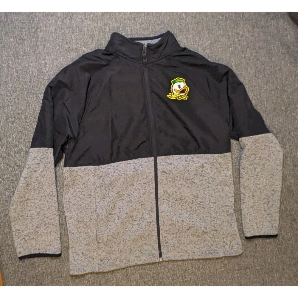 Oregon Ducks University Jacket Medium Fleece Sweatshirt Football Full Zip Grey